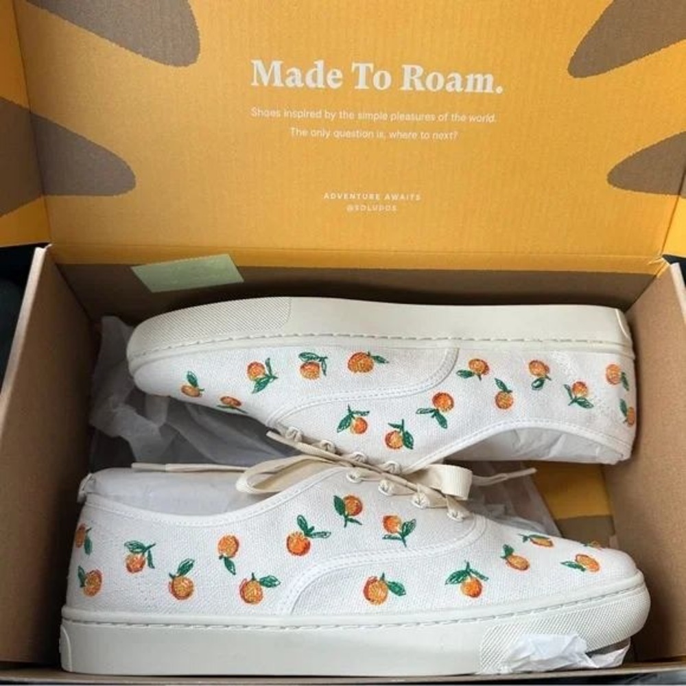 Soludos Womens Ivory Orange Embroidered Sneakers Espadrille Shoe Sz 7 / #S2620 - Picture 6 of 6
